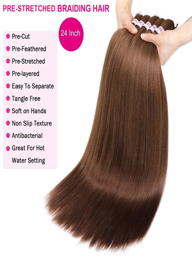 BEFUNNY Braiding Hair,24 Inch 8 Packs Pre Stretched Braiding Hair,Brown Prestretched Hair For Black Women Hair,Professional Itch Free Yaki Synthetic Hair Extension(8pcs,30#) - Image 5